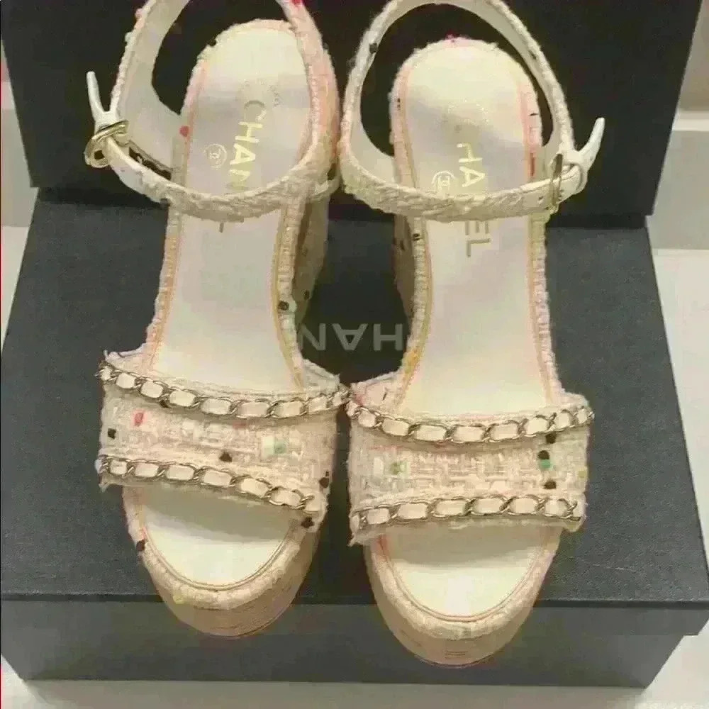 Chanel Tweed Wedge Sandals - Picture 3 of 8
